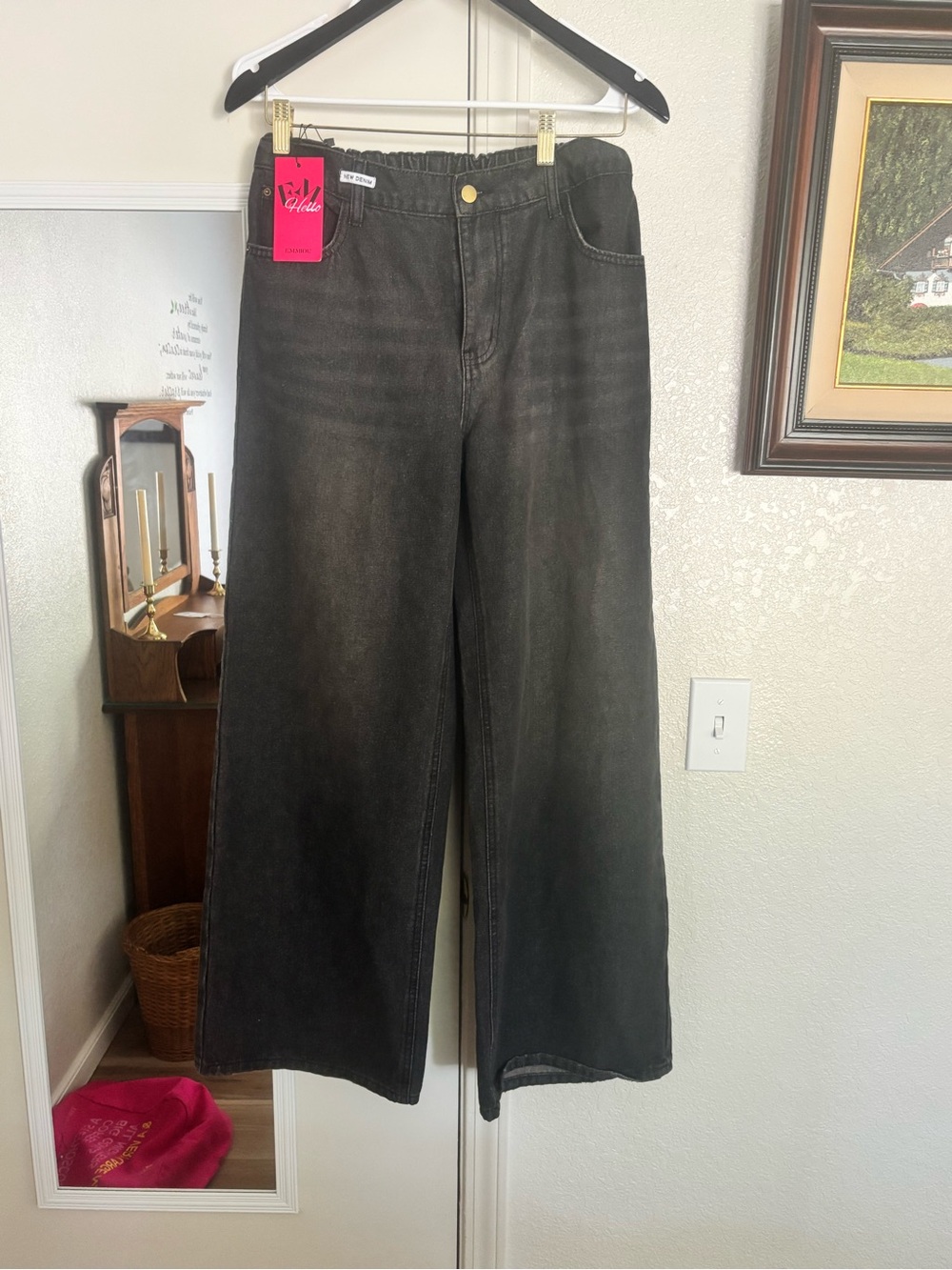EMMIOL black baggy wide leg jeans women’s size M Y2K Skater grunge denim